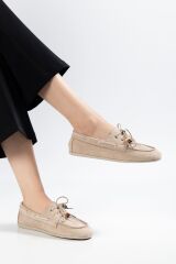 G-03 Bej Süet Boncuk İpli Günlük Kadın Babet