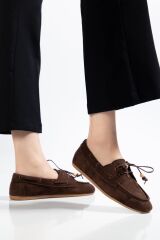 G-03 Kahve Süet Boncuk İpli Günlük Kadın Babet