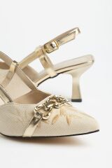 K-250 Altın Günlük Arkası Açık Tokalı Topuklu Kadın Ayakkabı