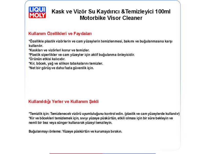 KASK VE VİZÖR SU KAYDIRICI 100ML VISOR CLEANER
