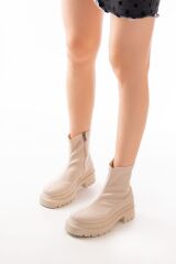 236-2011 Bej Streç Fermuarlı Günlük Kadın Bot