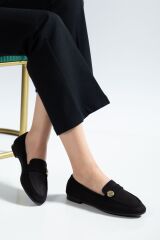 131 Siyah Süet Klasik Maskülen  Günlük Kadın Babet