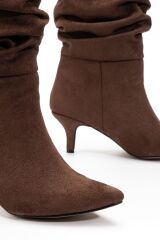 SR-2001 Kahverengi Süet Topuklu Günlük Bayan Çizme