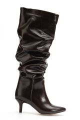 SR-2001 Kahverengi Kırışık Rugan İnce Topuklu Günlük Bayan Çizme