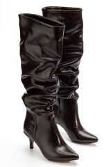 SR-2001 Kahverengi Kırışık Rugan İnce Topuklu Günlük Bayan Çizme