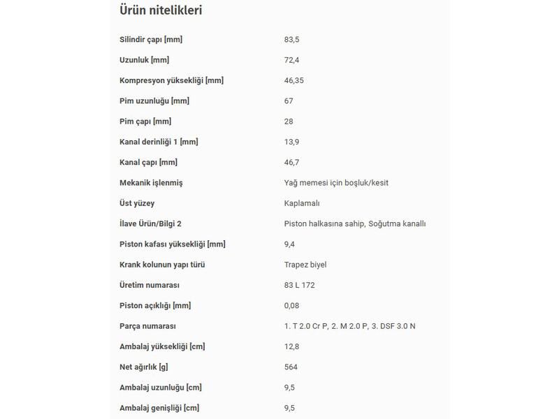 PİSTON 83,50MM CHEVROLET CAP CRUZ LAC 07-12