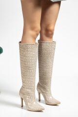 SYT-2004 Bej Kroko Günlük Bayan Çizme