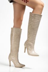 SYT-2004 Bej Kroko Günlük Bayan Çizme