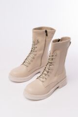 02-2006 Bej Bağcıklı Fermuarlı Günlük Kadın Bot
