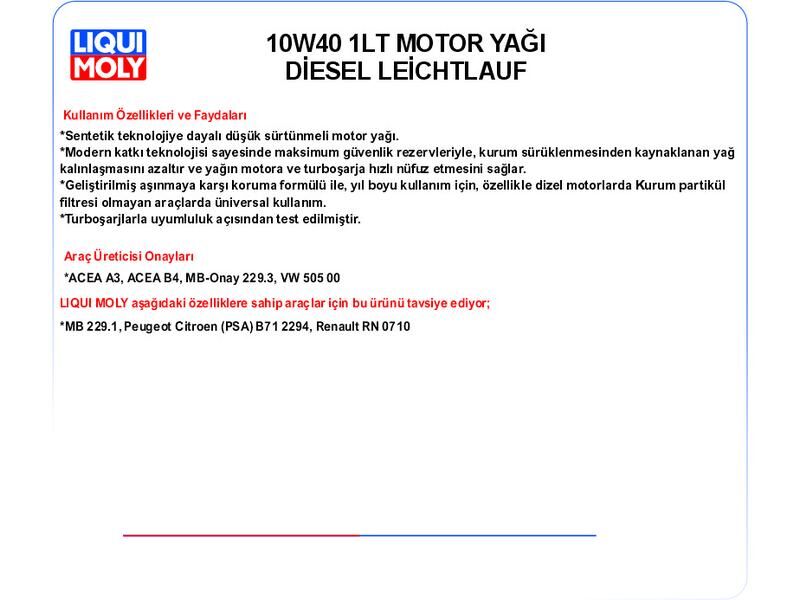10W40 1LT MOTOR YAĞ DİESEL LEİCHTLAUF