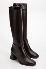 4804 Kahve Cilt Fermuarlı Günlük Bayan Çizme