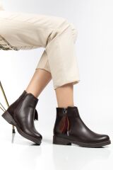 165-205 Kahve Yaprak Desenli Fermuarlı Günlük Kadın Bot