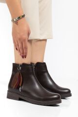 165-205 Kahve Yaprak Desenli Fermuarlı Günlük Kadın Bot