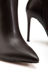 LS-226 Kahve Cilt Fermuarlı Lastikli İnce Yüksek Topuklu Kadın Çizme