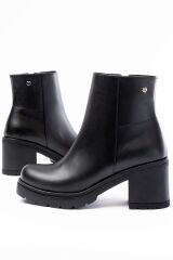 767-3020 Siyah Fermuarlı Kalın Topuklu Günlük Kadın Bot