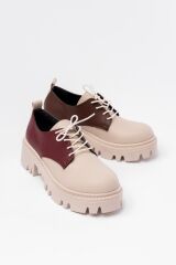 868-754 Bej Garni Bağcıklı Günlük Yüksek Tabanlı Loafer Ayakkabı