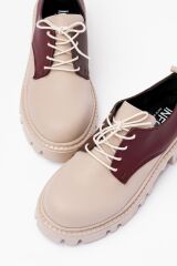 868-754 Bej Garni Bağcıklı Günlük Yüksek Tabanlı Loafer Ayakkabı